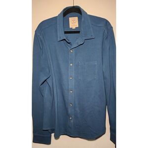 Hope&Henry Mens Long Sleeve Button Up Shirt Blue Size Large 100% Organic Cotton